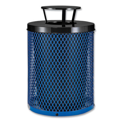 Global Industrial Outdoor Diamond Steel Trash Can, Rain Bonnet Lid, 36 gal, Blue (261926BL)