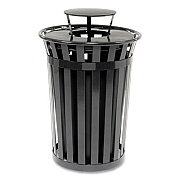 Global Industrial Outdoor Slatted Steel Trash Can, Rain Bonnet Lid, 36 gal, Black (260804BK)