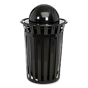 Global Industrial Outdoor Slatted Steel Trash Can, Dome Lid, 36 gal, Black (261944BK)