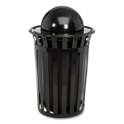 Global Industrial Outdoor Slatted Steel Trash Can, Dome Lid, 36 gal, Black (261944BK)
