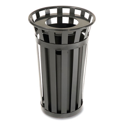 Global Industrial Outdoor Slatted Steel Trash Can, 24 gal, Black (237725BK)