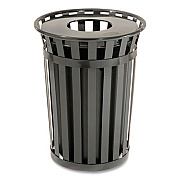 Global Industrial Outdoor Slatted Steel Trash Can, 36 gal, Black (237726BK)