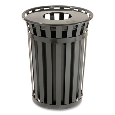 Global Industrial Outdoor Slatted Steel Trash Can, 36 gal, Black (237726BK)