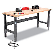 Global Industrial Standard Duty Butcher Block Top Adjustable Height Workbench, 2,000 lbs, 72 x 30 x 30.88 to 36.88, Maple/Black (183168BK)