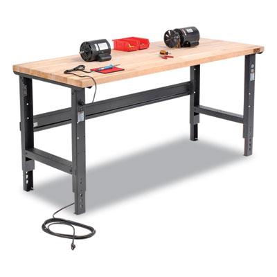 Global Industrial Standard Duty Butcher Block Top Adjustable Height Workbench, 2,000 lbs, 72 x 30 x 30.88 to 36.88, Maple/Black (183168BK)