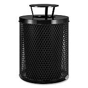 Global Industrial Outdoor Diamond Steel Trash Can, Rain Bonnet Lid, 36 gal, Black (261926BK)