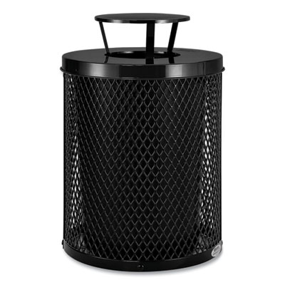 Global Industrial Outdoor Diamond Steel Trash Can, Rain Bonnet Lid, 36 gal, Black (261926BK)