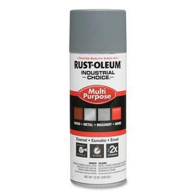 Rust-Oleum Industrial Choice 1600 System Multi-Purpose Enamel Spray Paint, Flat Gray, 12 oz Aerosol Can, 6/Carton (1680830V)