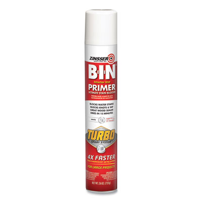 Zinsser BIN Aerosol Primer with Turbo Spray System, Interior, Flat White, 26 oz Aerosol Can, 6/Carton (356880)