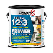 Zinsser Bulls Eye 1-2-3 Water-Base Primer, Interior/Exterior, Flat White, 1 gal Bucket/Pail, 4/Carton (2001CT)
