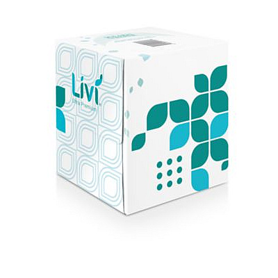 Livi Ultra Premium Facial Tissue, Cube Box, 2-Ply, White, 80 Sheets/Box, 4 Boxes/Pack, 6 Packs/Carton (192101)