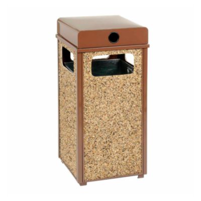 Global Industrial Stone Panel All Weather Trash Receptacle Urn, 12 gal, Steel, Brown (239576BN)