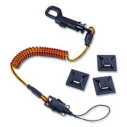 ergodyne Squids 3151 Coil Lanyard Swivel Hook/Detachable Loop, Mini Adhesive Mount, 2 lb Max Working Capacity, 12" Long, Black/Orange (19160)