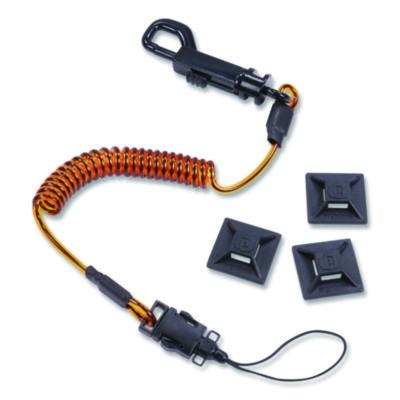 ergodyne Squids 3151 Coil Lanyard Swivel Hook/Detachable Loop, Mini Adhesive Mount, 2 lb Max Working Capacity, 12" Long, Black/Orange (19160)