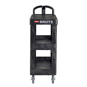 Rubbermaid Commercial BRUTE 3-Shelf Heavy-Duty Ergo Flat Utility Cart, Plastic, 3 Shelves, 600 lb Capacity, 25.24" x 48.63" x 46.18", Black (2203280)