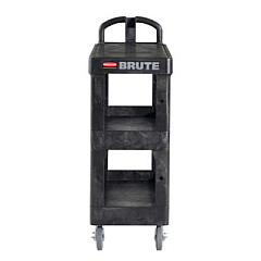 Rubbermaid Commercial BRUTE 3-Shelf Heavy-Duty Ergo Flat Utility Cart, Plastic, 3 Shelves, 600 lb Capacity, 25.24" x 48.63" x 46.18", Black (2203280)