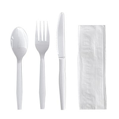 Boardwalk Four-Piece Polystyrene Cutlery Kit, Mediumweight, Fork/Knife/Napkin/Spoon, Plastic, White, 250/Carton (4KITWHPS)