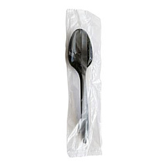 Boardwalk Mediumweight Polypropylene Cutlery, Individually Wrapped, Spoon, Plastic, Black, 1,000/Carton (SPOONBLPPIW)