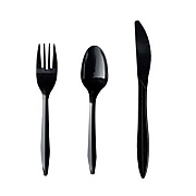Boardwalk Three-Piece Polypropylene Cutlery Kit, Mediumweight, Fork/Knife/Spoon, Plastic, Black, 250/Carton (3KITBLPP)