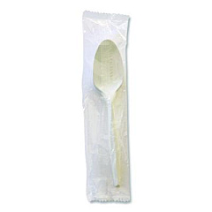 Boardwalk Mediumweight Wrapped Polypropylene Cutlery, Spoon, 5.31", Plastic, White, 1,000/Carton (SPOONMWPPIW)