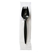 Boardwalk Mediumweight Wrapped Polypropylene Cutlery, Spork, Plastic, Black, 1,000/Carton (SPORKBLPPIW)