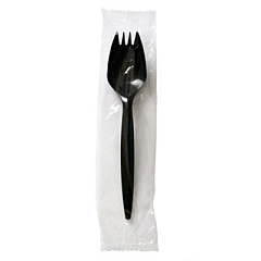 Boardwalk Mediumweight Wrapped Polypropylene Cutlery, Spork, Plastic, Black, 1,000/Carton (SPORKBLPPIW)