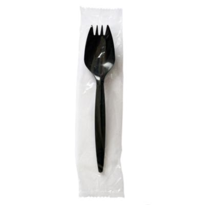 Boardwalk Mediumweight Wrapped Polypropylene Cutlery, Spork, Plastic, Black, 1,000/Carton (SPORKBLPPIW)