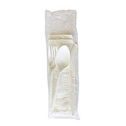 Boardwalk Four-Piece Polypropylene Cutlery Kit, Mediumweight, Fork/Knife/Napkin/Spoon, Plastic, White, 250/Carton (4COMBOKITPP)