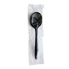 Boardwalk Mediumweight Wrapped Polypropylene Cutlery, Soup Spoon, Plastic, Black, 1,000/Carton (SOUPBLPPIW)