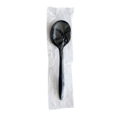 Boardwalk Mediumweight Wrapped Polypropylene Cutlery, Soup Spoon, Plastic, Black, 1,000/Carton (SOUPBLPPIW)