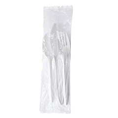 Boardwalk Three-Piece Polystyrene Cutlery Kit, Mediumweight, Fork/Knife/Spoon, Plastic, White, 250/Carton (3KITWHPS)