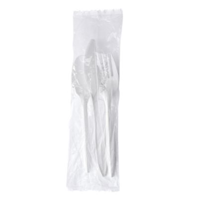 Boardwalk Three-Piece Polystyrene Cutlery Kit, Mediumweight, Fork/Knife/Spoon, Plastic, White, 250/Carton (3KITWHPS)