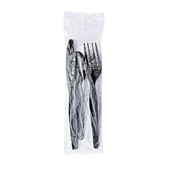 Boardwalk Three-Piece Polystyrene Cutlery Kit, Heavyweight, Fork/Knife/Spoon, Plastic, Black, 250/Carton (3KITHVYBL)