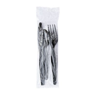 Boardwalk Three-Piece Polystyrene Cutlery Kit, Heavyweight, Fork/Knife/Spoon, Plastic, Black, 250/Carton (3KITHVYBL)