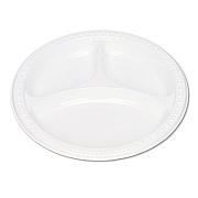 Tablemate Plastic Dinnerware, 3-Compartment Plates, 9" dia, White, 125/Pack (19644WH)