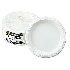 Tablemate Plastic Dinnerware, Plates, 10.25" dia, White, 125/Pack (TM10644WH)