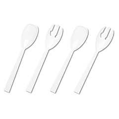 Tablemate Table Set Plastic Serving Forks and Spoons, 9.5", White, 48/Pack (W95PK4)