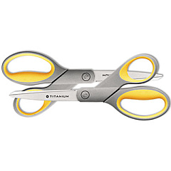 Westcott Titanium Bonded Scissors, 8" Long, 3.5" Cut Length, Gray/Yellow Straight Handles, 2/Pack (13901)