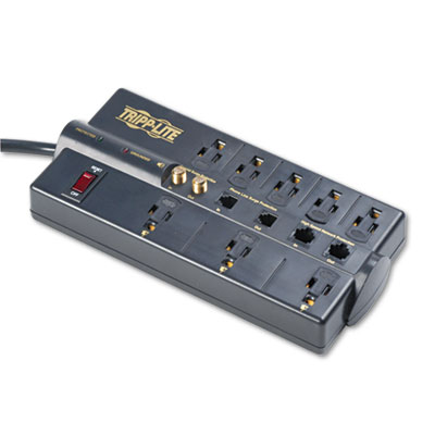 Tripp Lite Protect It! Surge Protector, 8 Outlets, 10 ft Cord, 3240 Joules, RJ45, Black (TLP810NET)