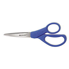 Westcott Preferred Line Stainless Steel Scissors, 7" Long, 3.25" Cut Length, Blue Offset Handle (43217)